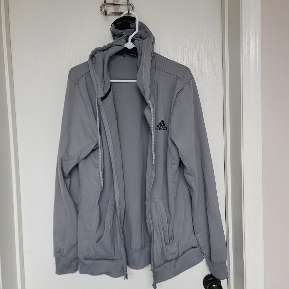 Mens grey Adidas full zip Climawarm Adidas Basketball Club hooded sweatshirt - L